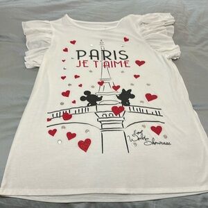 Disney Minnie and Mickey Paris World Showcase ruffle sleeveless t-shirt.